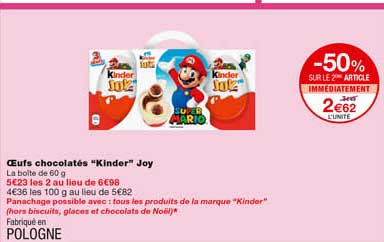 œufs Chocolatés "kinder" Joy -50% Sur Le 2eme Article Immédiatement