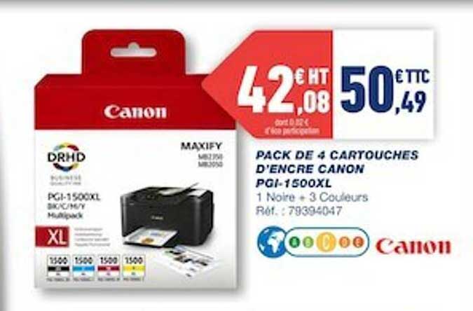 pack de 4 cartouches d'encre canon pgi-1500xl