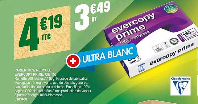 papier 100% recyclé evercopy prime, cie 150