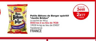petits bâtons de berger apéritif "justin bridou"