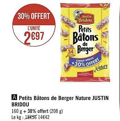 petits bâtons de berger nature justin bridou