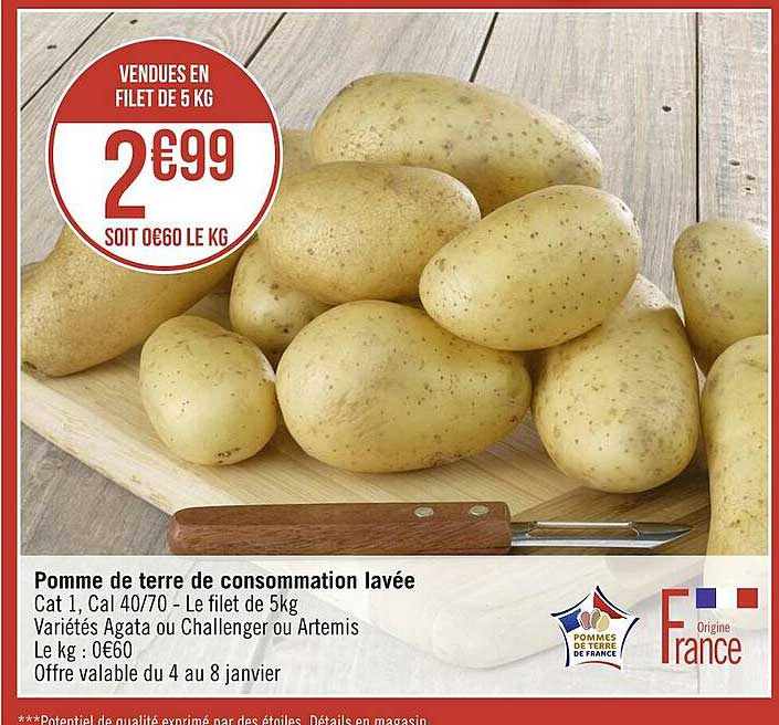 Pomme De Terre De Consommation Lavée