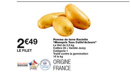 pomme de terre raclette "monoprix tous cultiv'acteurs"