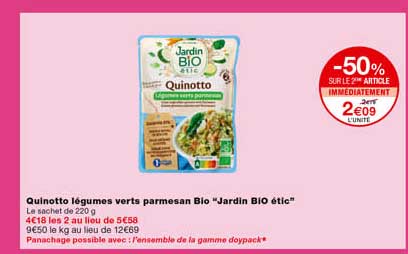 quinotte légumes verts parmesan bio "jardin bio étic" -50% sur le 2eme article immédiatement
