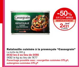 ratatouille cuisinée à la provençale "cassegrain" -50% sur le 2eme article immédiatement