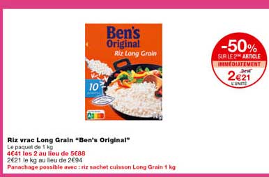 riz vrac long grain "ben's original" -50% sur le 2eme article immédiatement