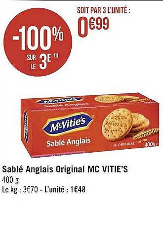 sablé anglais original mc vitie's -100% sur le 3e