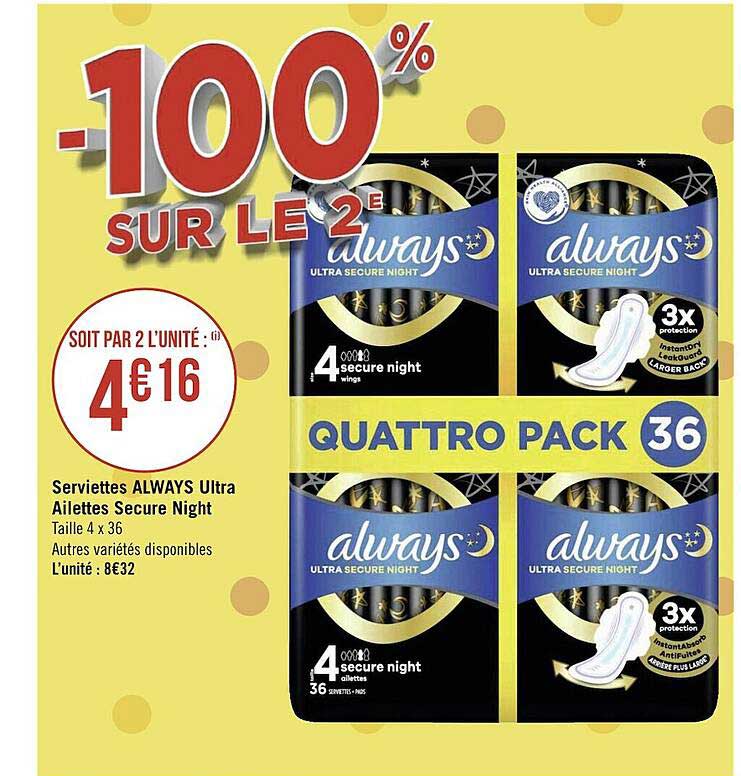 serviettes always ultra ailettes secure night
