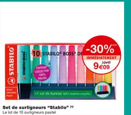 set de surligneurs "stabilo" -30% immédiatement