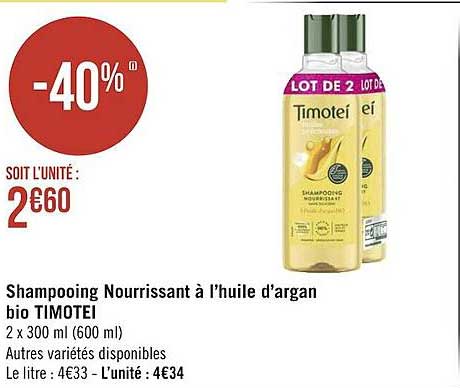 shampooing nourrissant à l'huile d'argan bio timotei