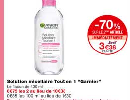 solution micellaire tout en 1 "garnier" -70% sur le 2eme article immédiatement