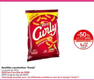 soufflés cacahuètes "curly" -50% sur le 2eme article immédiatement
