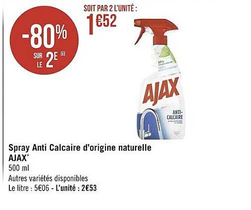 spray anti calcaire d'origine naturelle ajax