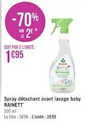 spray détachant avant lavage baby rainett -70% sur le 2e