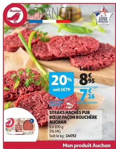 steaks hachés pur bœuf façon bouchère auchan