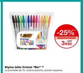 stylos-bille cristal "bic" -25% immédiatement