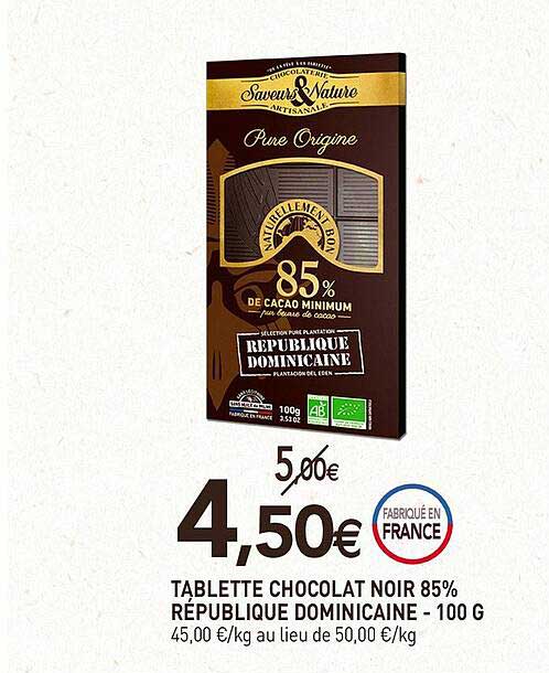 tablette chocolat noir 85% république dominicaine - 100 g