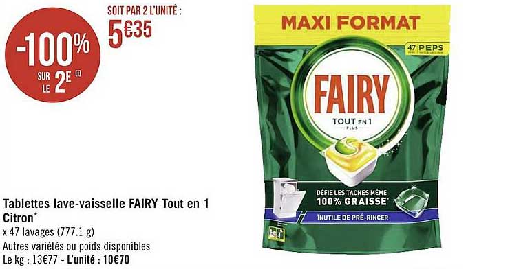 tablettes lave-vaisselle fairy tout en 1 citron