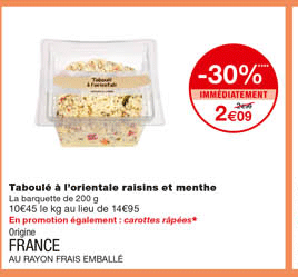 taboulé à l'orientale raisins et menthe -30% immédiatement