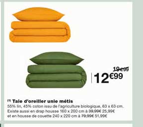 taie d'oreiller unie métis