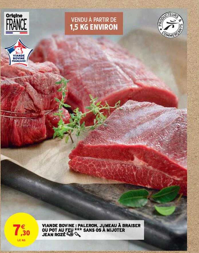 viand bovine : paleron, jumeau à braiser ou pot au feu*** sans os à mijoter jean rozé