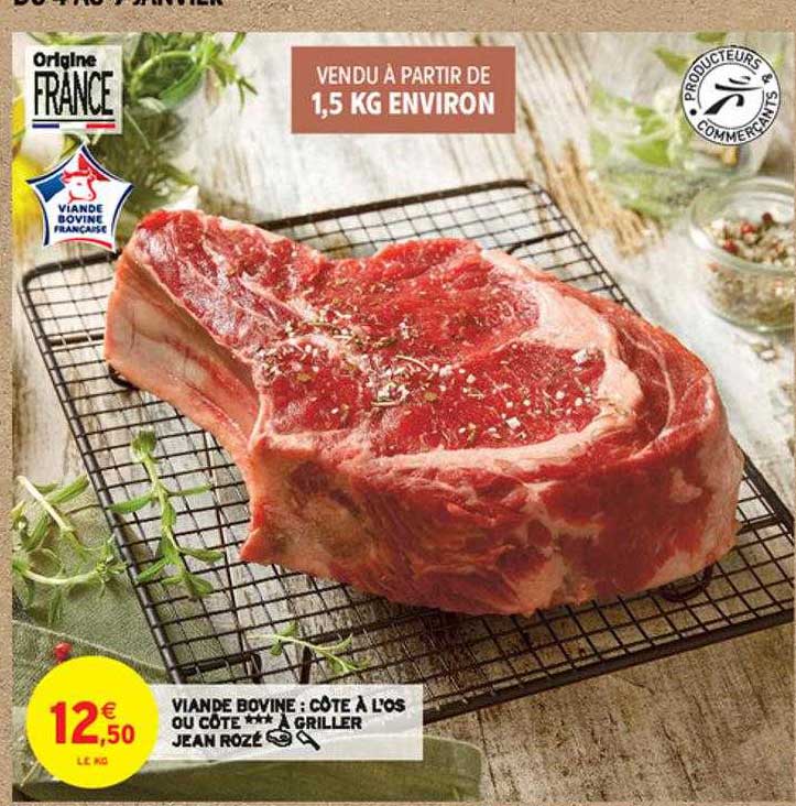Viande Bovine : Côte à L'os Ou Côte*** à Griller Jean Rozé