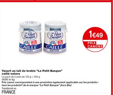 yaourt au lait de brebis "le petit basque" caillé nature