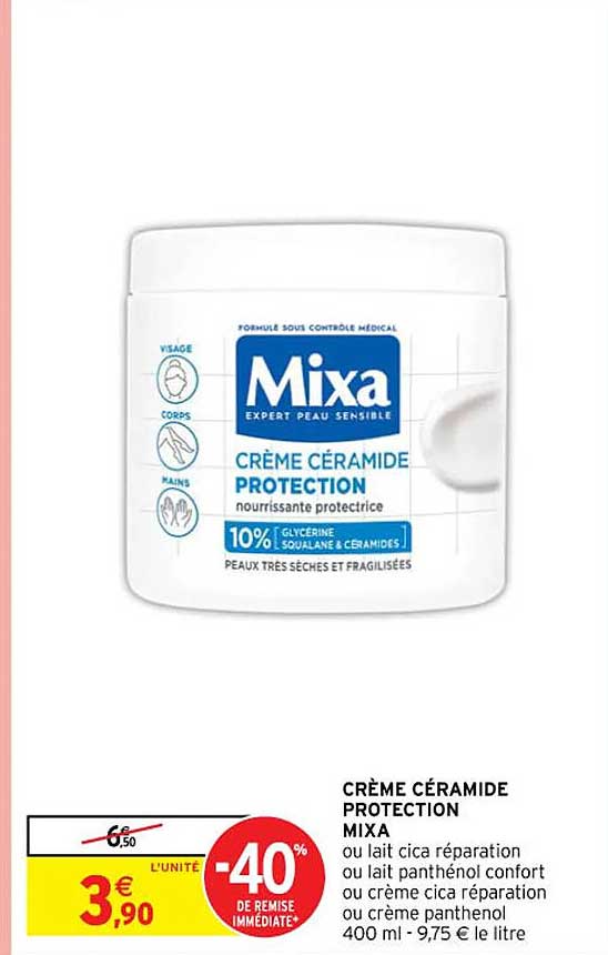 crème céramide protection mixa ou lait cica réparation ou lait panthénol confort ou crème cica réparation ou crème panthenol