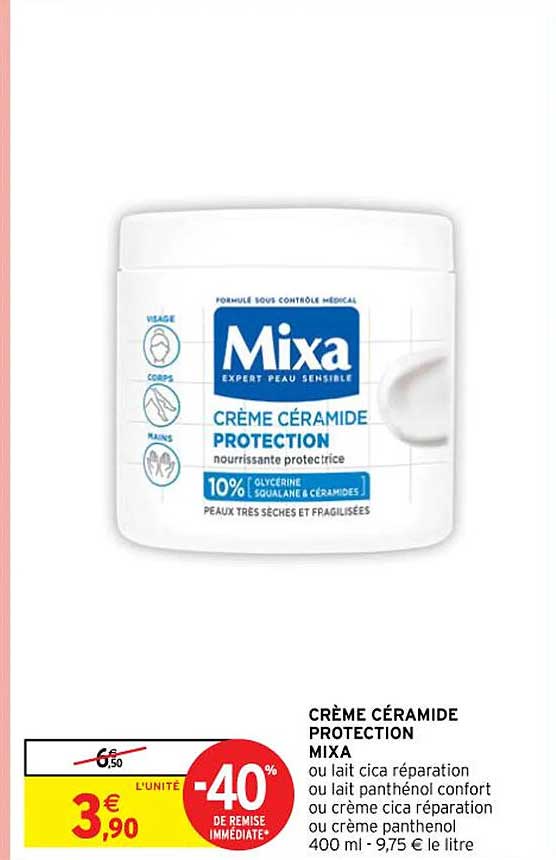 crème céramide protection mixa ou lait cica réparation ou lait panthénol confort ou crème cica réparation ou crème panthenol