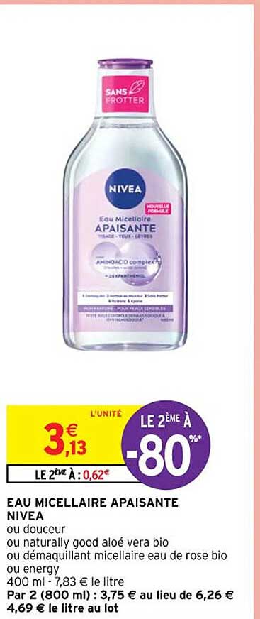 eau micellaire apaisante nivea ou douceur ou naturally good aloe vera bio ou démaquillant micellaire eau de rose bio ou energy