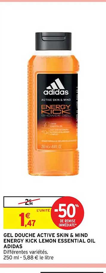 gel douche active skin & min denergy kick lemon essential oil adidas