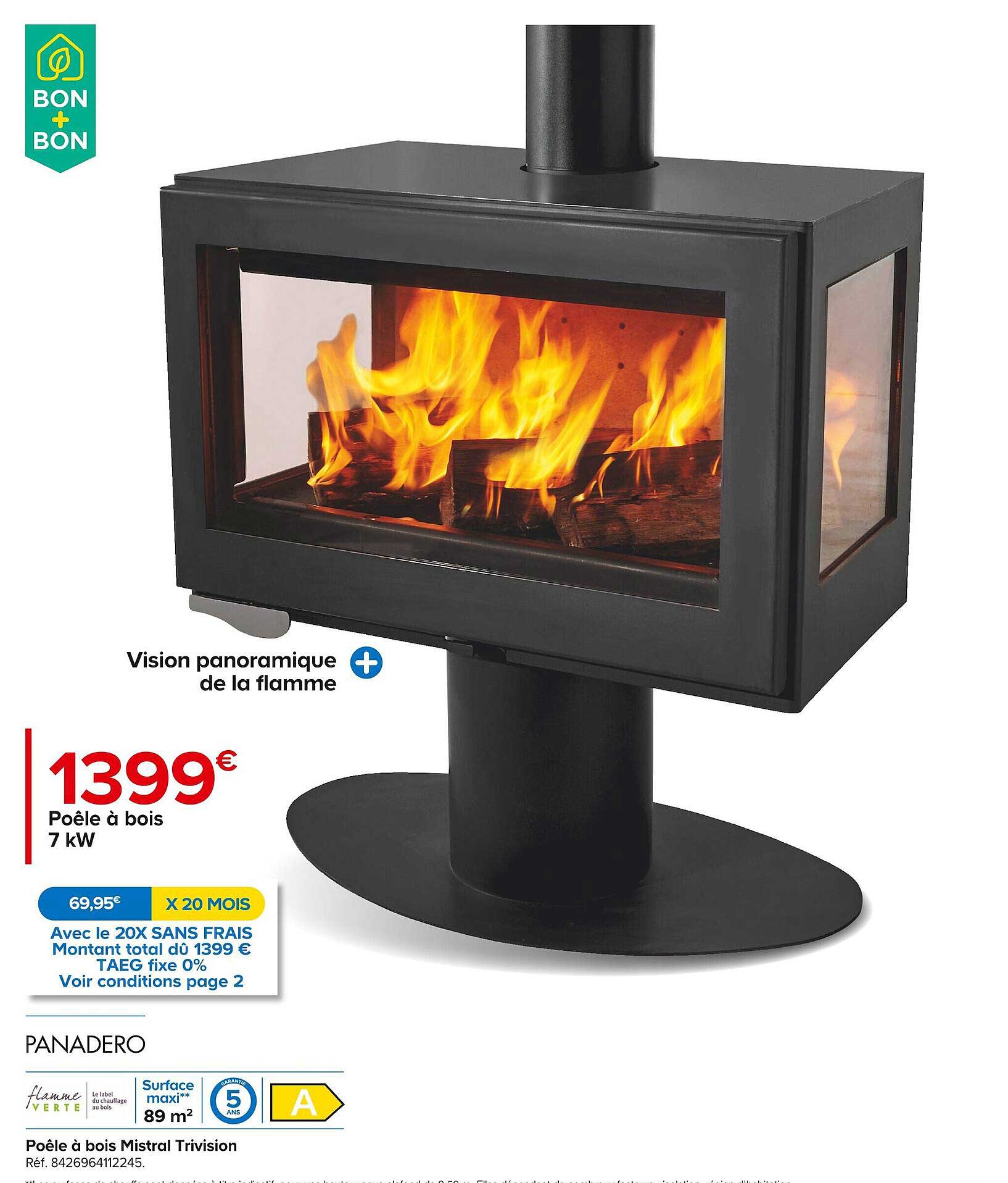 Poêle à Bois 7 Kw Mistral Trivision Panadero