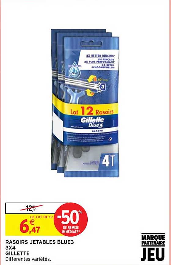 rasoirs jetables blue3 3 x 4 gillette