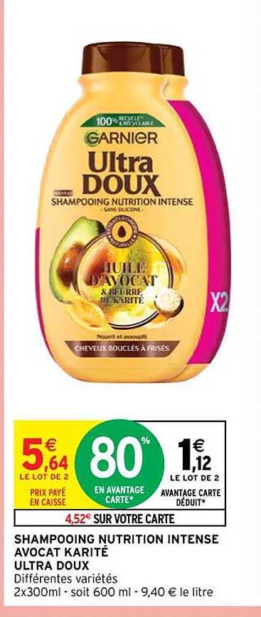 Shampooing Nutrition Intense Avocat Karité Ultra Doux