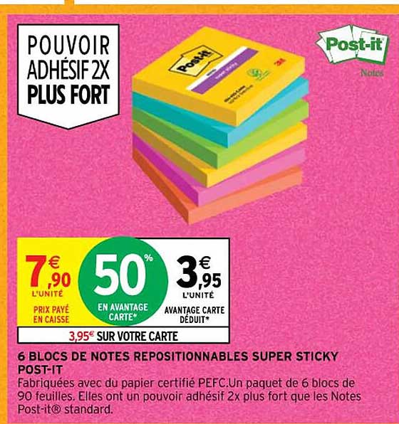 6 blocs de note repositionnables super sticky post-it