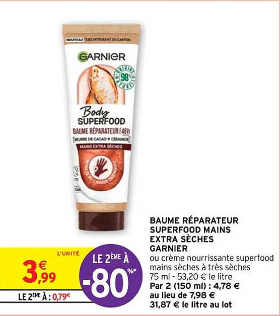 baume réparateur superfood mains extra sèches garnier ou crème nourrissante superfood mains sèches à très sèches