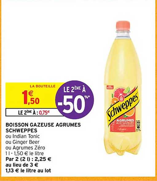 boisson gazeuse agrumes schweppes ou indian tonic ou ginger beer ou agrumes zéro