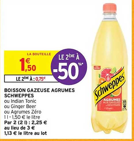 boisson gazeuse agrumes schweppes ou indian tonic ou ginger beer ou agrumes zéro