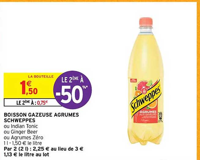 boisson gazeuse agrumes schweppes ou indian tonic ou ginger beer ou agrumes zéro