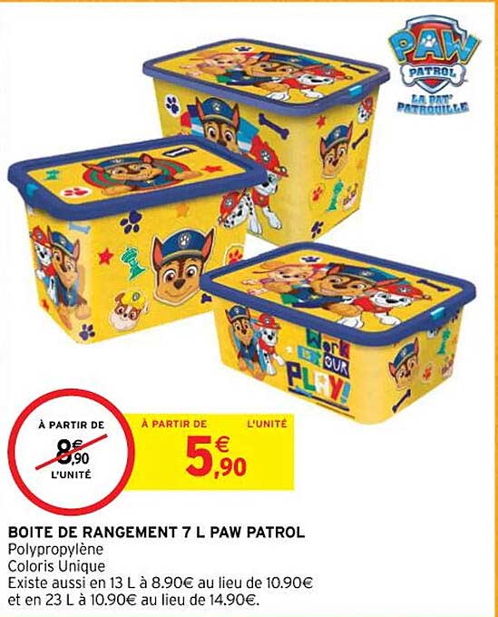 boite de rangement 7l paw patrol