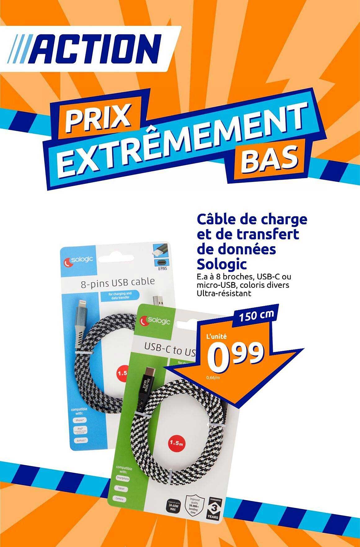 câble de charge et de transfert de données sologic