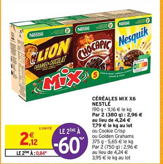 Céréales Mix X6 Nestlé Ou Cookie Crisp Ou Golden Grahams