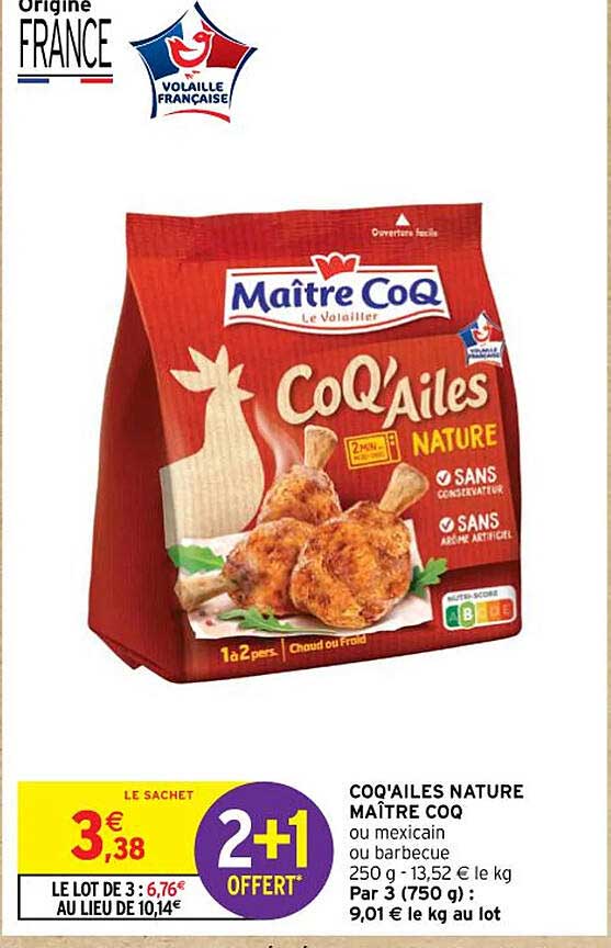 coq'ailes nature maître coq ou mexicain ou barbecue