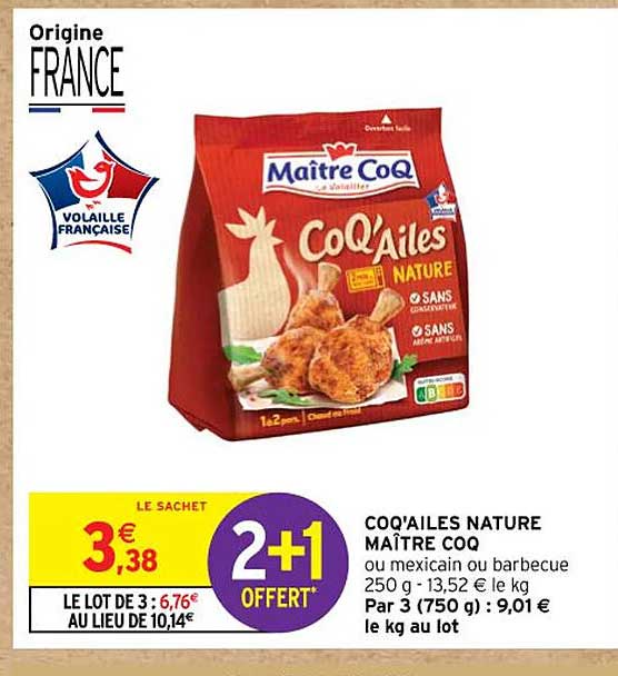 coq'ailes nature maître coq ou mexicain ou barbecue