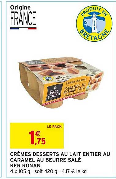 crème desserts au lait entier au caramel au beurre salé ker ronan