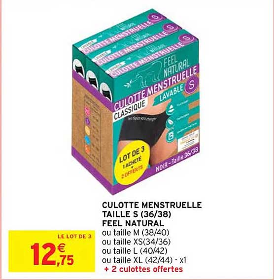culotte menstruelle taille s (36/38) feel natural u taille m ou taille xs ou taille l ou taille xl