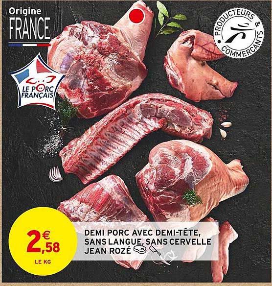 demi porc avec demi-tête, sans langue, sans cervelle jean rozé