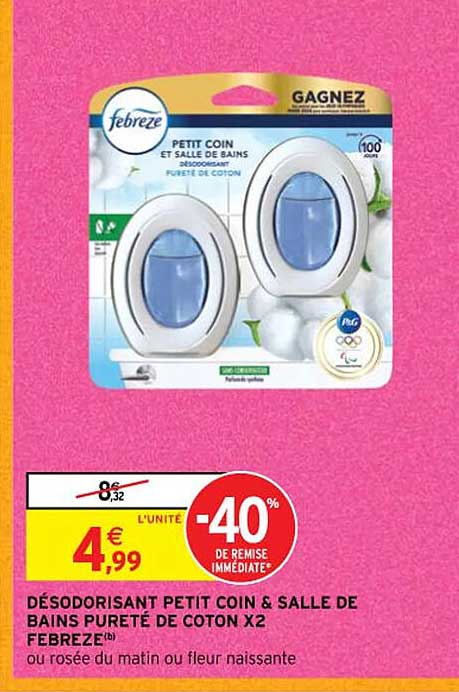 Désodorisant Petit Coin & Salle De Bains Pureté De Coton X2 Febreze