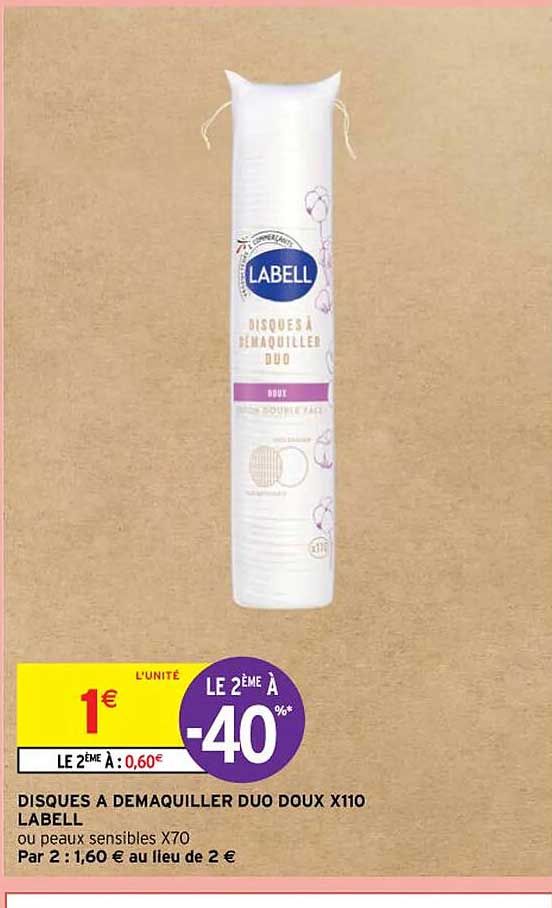 disques à démaquiller duo doux x110 labell ou peaux sensibles x70