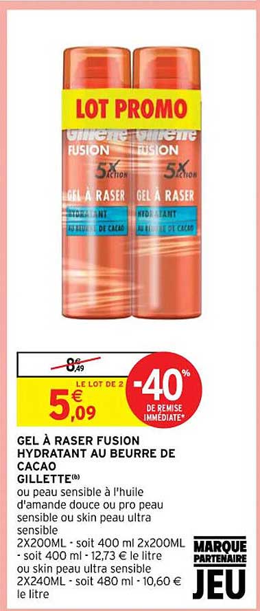 gel à raser fusion hydratant au beurre de cacao gillette ou peau sensible à l'huile d'amande douce ou pro peau sensible ou skin peau ultra sensible ou skin peau ultra sensible
